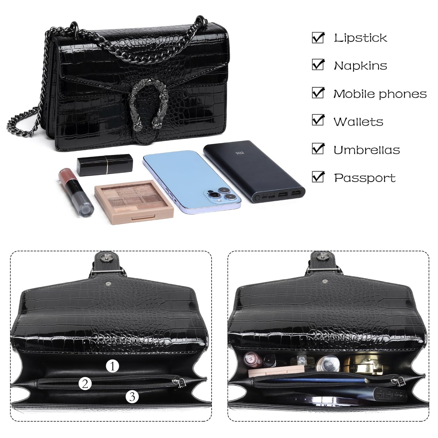 MYHOZEE Crossbody Bags for Women - Snake Printed Clutch Purses Leather Chain Shoulder Bags Evening Handbags