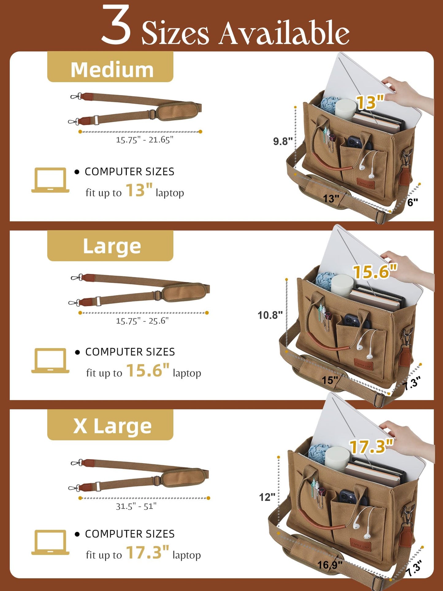 FIORETTO Canvas Tote Bag for Women with Zipper Closure & Individual Compartments for Work College for Teacher & Nurse