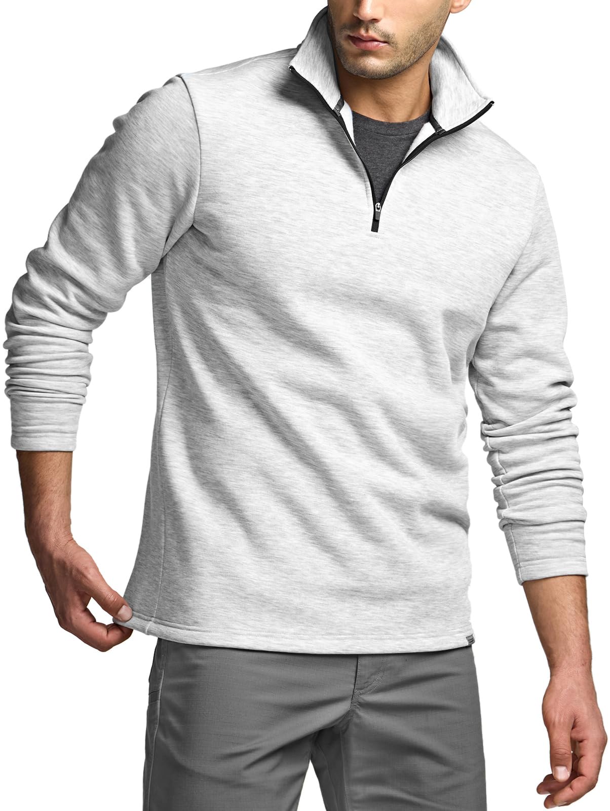 CQR Men's Thermal Fleece Quarter Zip Sweater, Outdoor Lightweight Long Sleeve Pullover, Casual Mock Neck Polo Sweaters