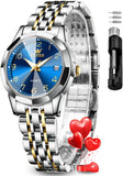 OLEVS Womens Watch Fashion Dress Diamond Female Watches for Ladies Analog Quartz Stainless Steel Waterproof Luminous Day Date Two Tone Wristwatch