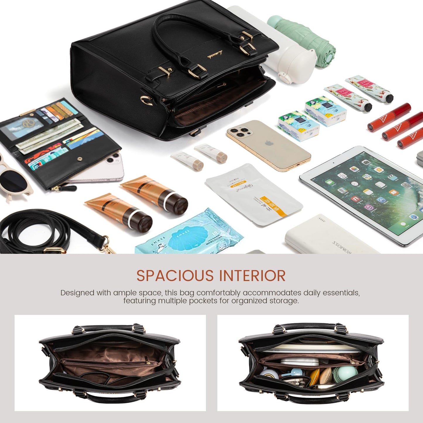 LOVEVOOK Purses and Handbags for Women, Tote Shoulder Bag Satchel Black Purse and PU Leather Top Handle for ladies