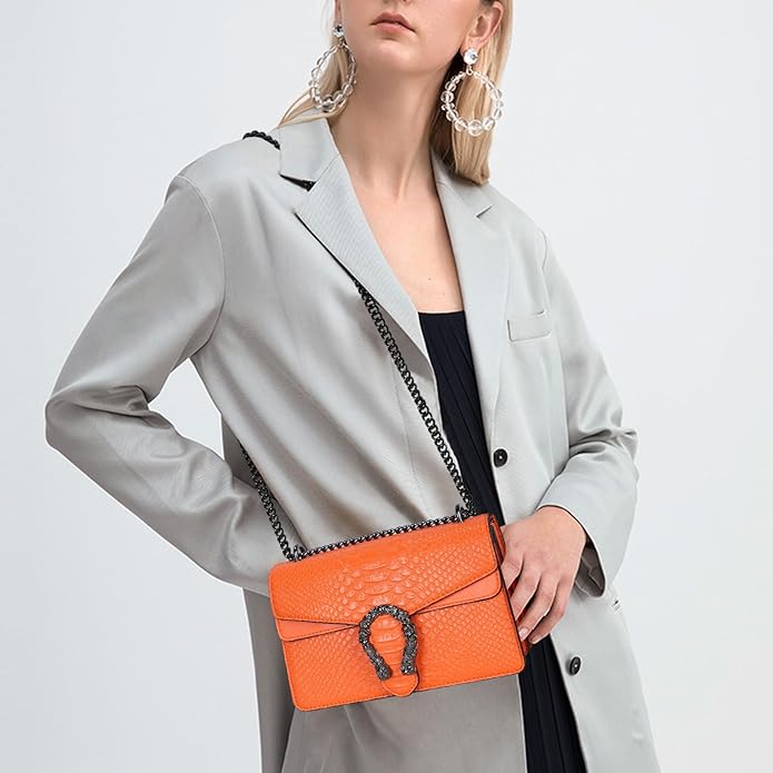 Aiqudou Crossbody Bag and Satchel Purse for Women - Fashion Snake Print Chain Purse Luxury PU Leather HandBag