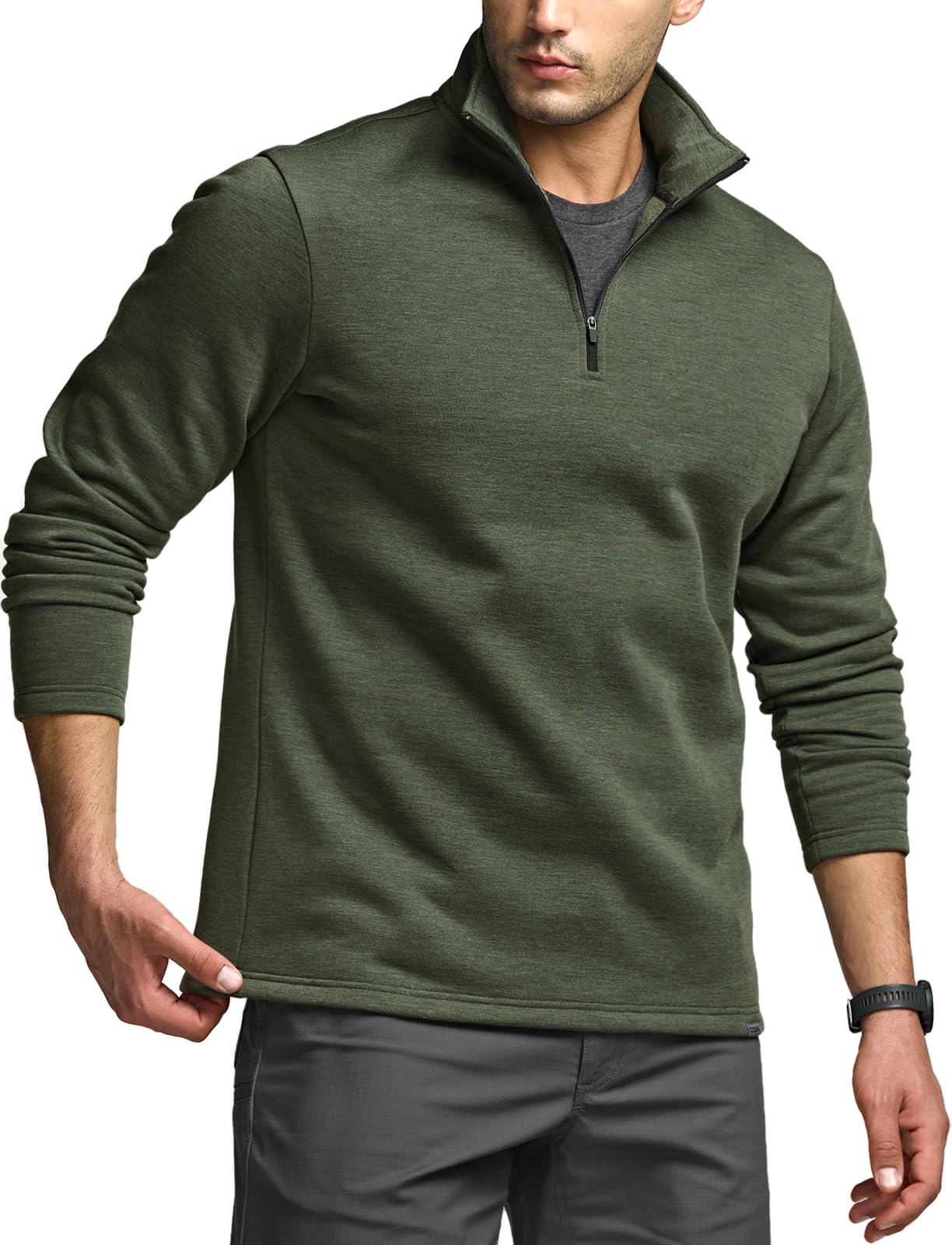 CQR Men's Thermal Fleece Quarter Zip Sweater, Outdoor Lightweight Long Sleeve Pullover, Casual Mock Neck Polo Sweaters