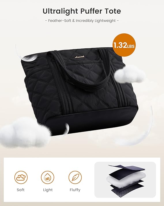 LOVEVOOK Puffer Tote Bag for Women, Puffy Work Handbag, Travel Shoulder Carry On Bag with Zipper for Teacher Nurse Gym