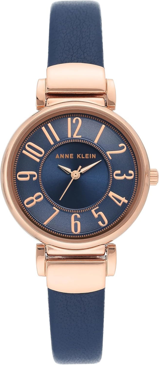 Anne Klein Women's Easy-to-Read Navy Leather Strap Watch, AK/2156NVRG