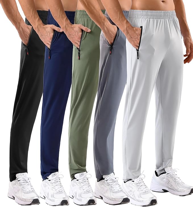 5 Pack Mens Sweatpants with Zipper Pockets Stretch Lightweight Athletic Track Pants for Men Joggers Running Workout Gym