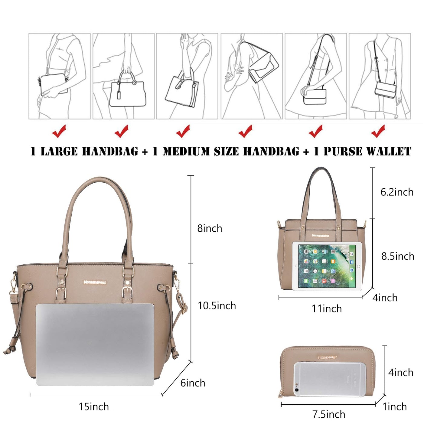 Montana West 3PCS Purses for Women Tote Bag and Wallet Set Shoulder Satchel Handbags