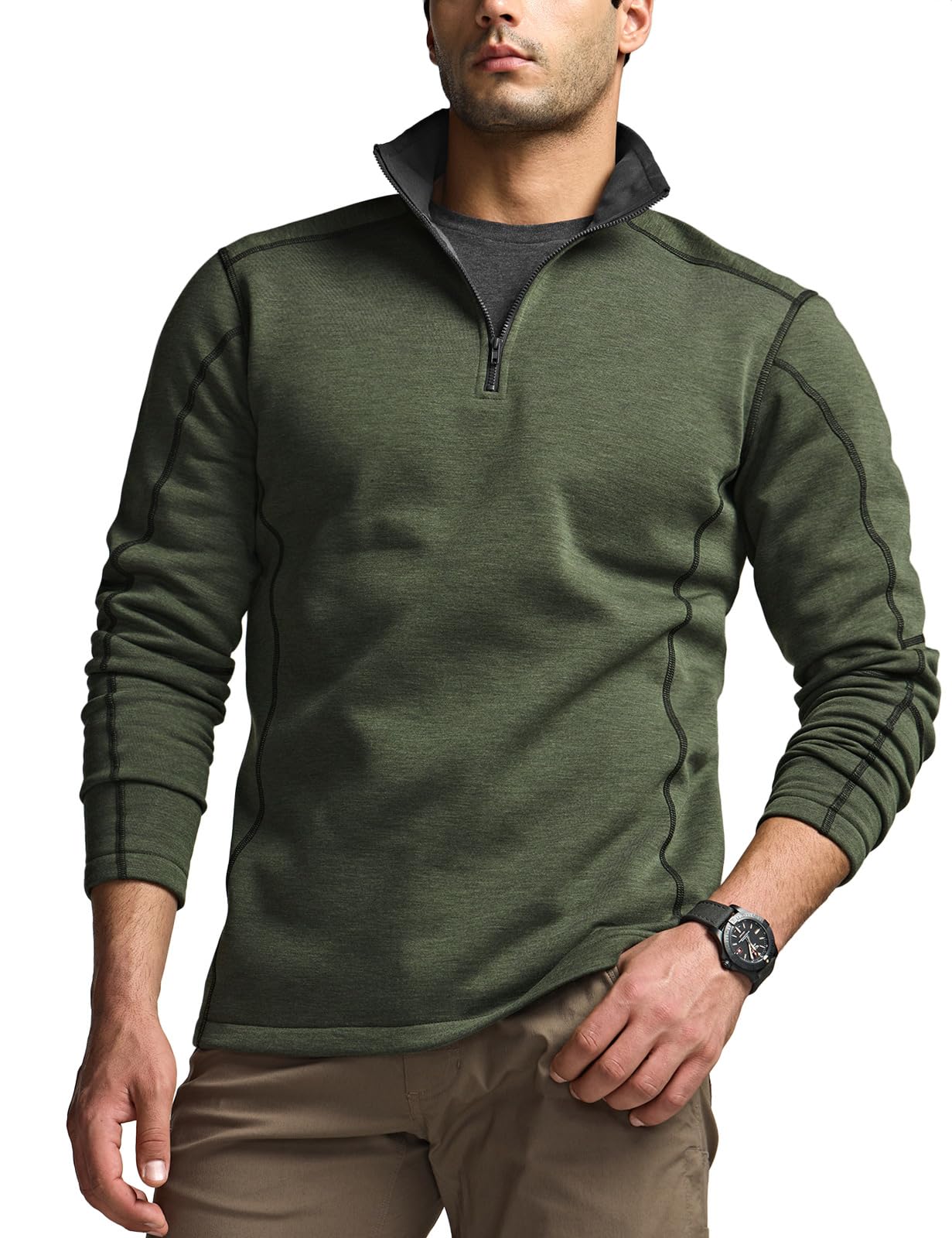 CQR Men's Thermal Fleece Quarter Zip Sweater, Outdoor Lightweight Long Sleeve Pullover, Casual Mock Neck Polo Sweaters