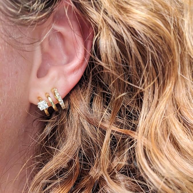 Obidos 14K Gold Plated Triple Huggie Illusion Stud Earrings | Double Huggie Hoop Earrings for One Hole | Gold Hoop Earrings for Women | Drop earrings