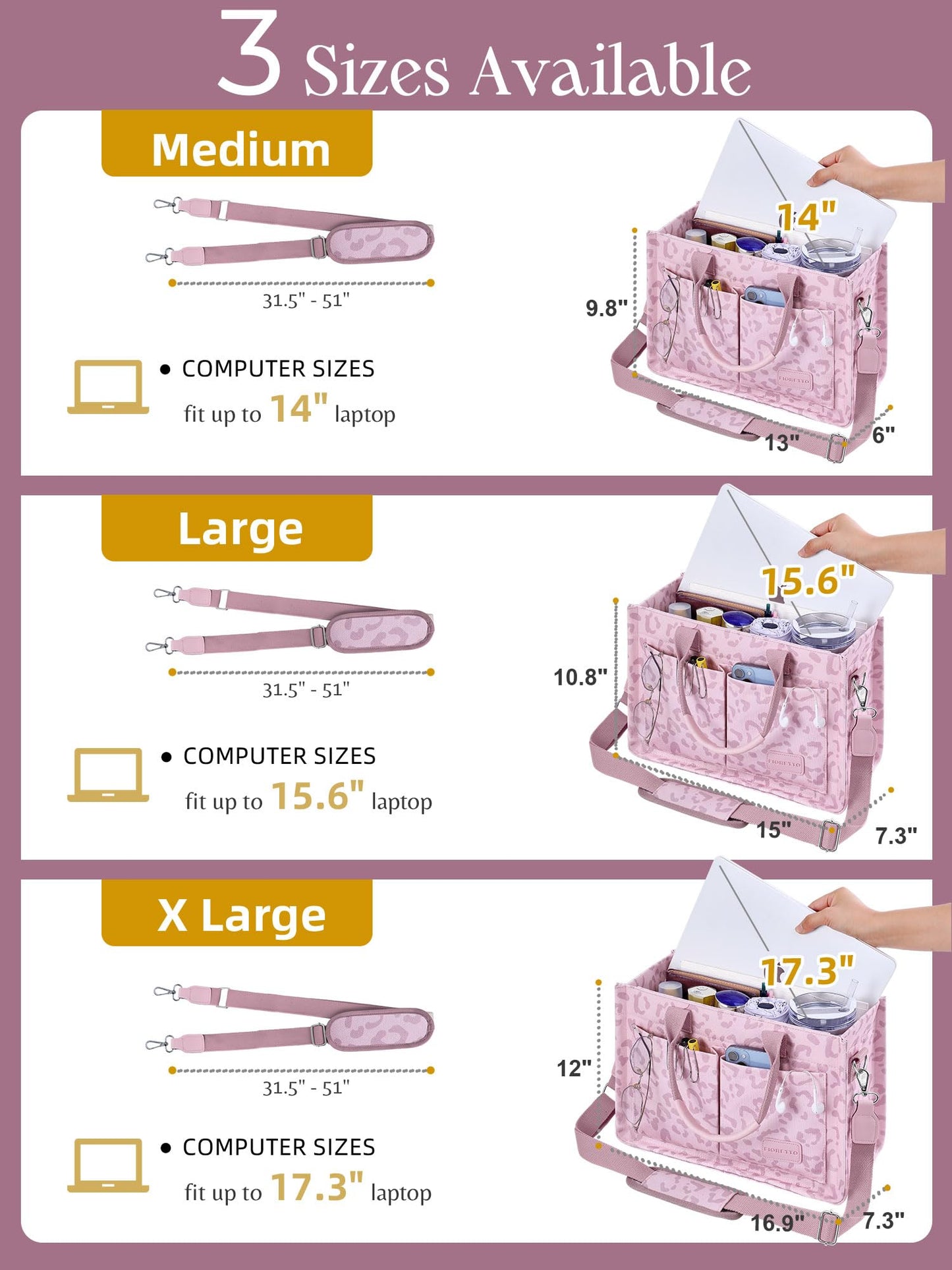 FIORETTO Canvas Tote Bag for Women with Zipper Closure & Individual Compartments for Work College for Teacher & Nurse