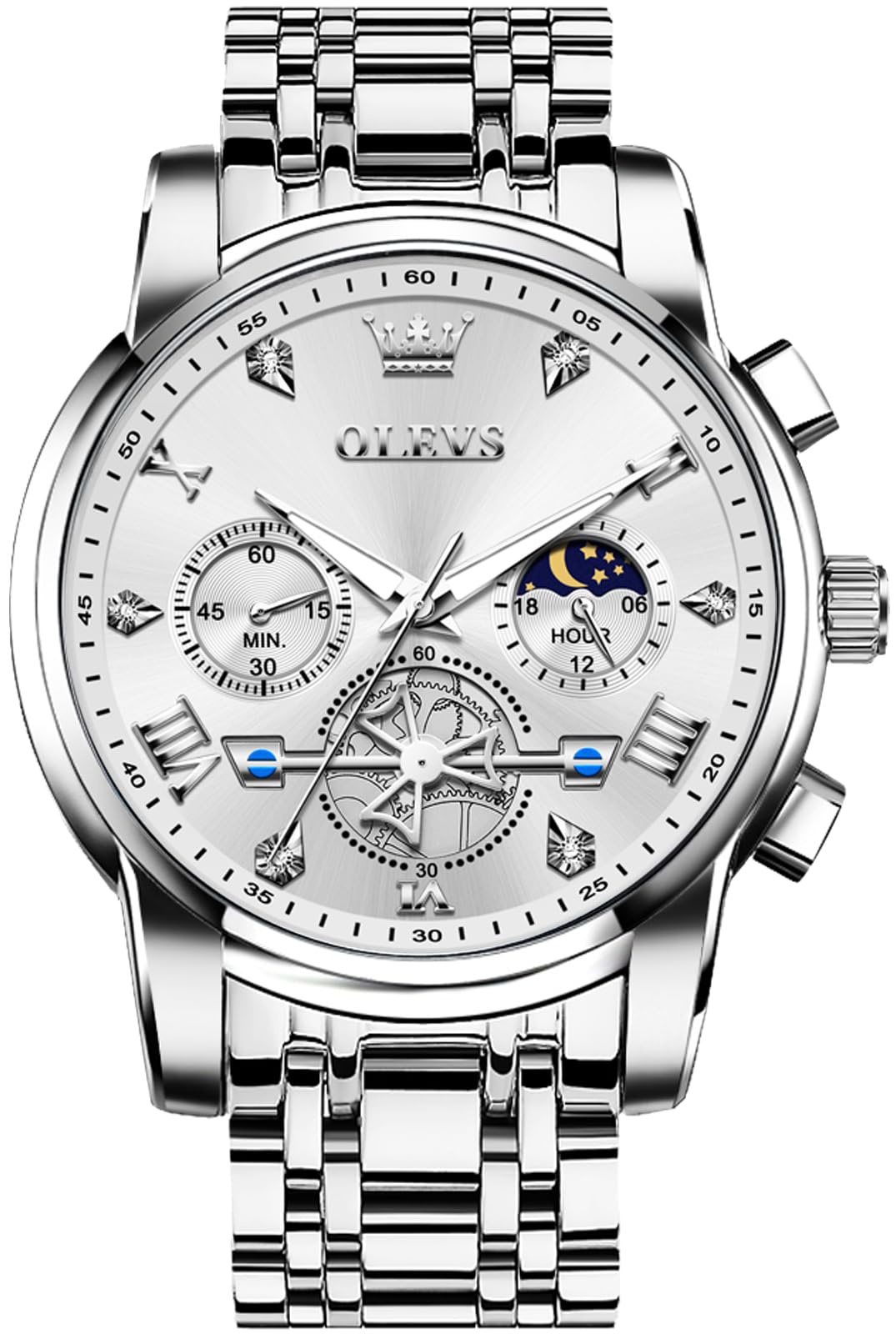 OLEVS Watches Men Waterproof Luxury Big Face Mens Watch Stainless Steel Quartz Analog Dress Watches for Men Luminous Multifunction Man Watch Relojes De Hombre