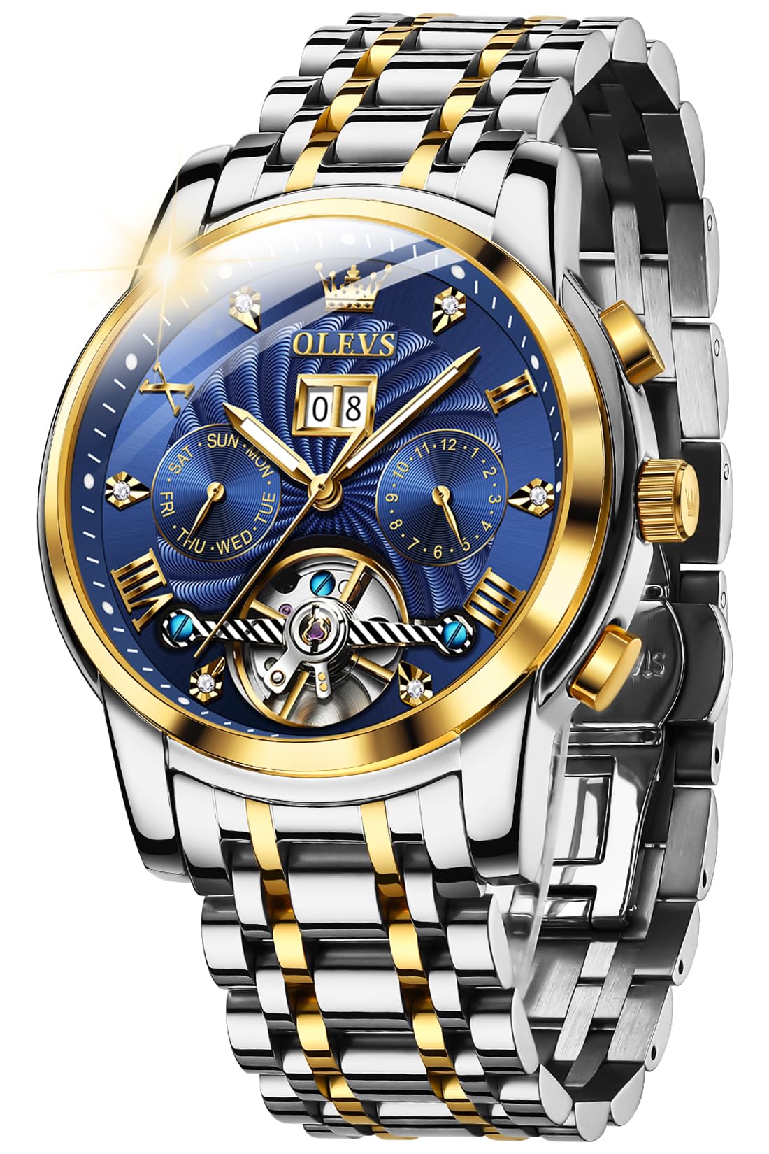 OLEVS Automatic Gold Watches for Men Luxury Classic Stainless Steel Calendar Luminous Waterproof Watches for Men