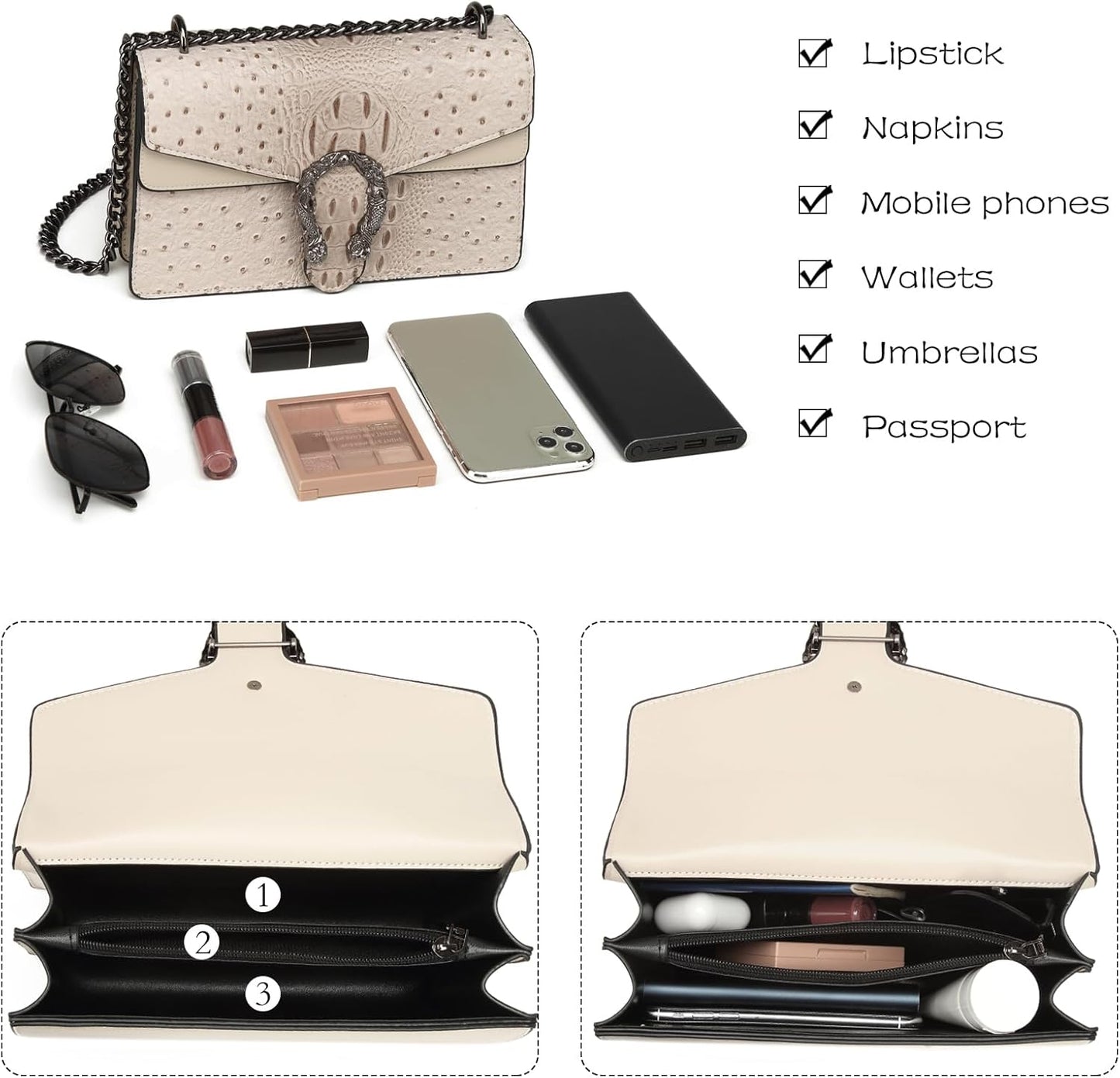 MYHOZEE Crossbody Bags for Women - Snake Printed Clutch Purses Leather Chain Shoulder Bags Evening Handbags