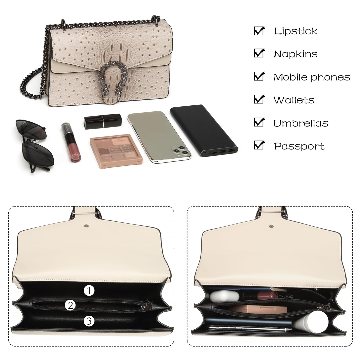 MYHOZEE Crossbody Bags for Women - Snake Printed Clutch Purses Leather Chain Shoulder Bags Evening Handbags