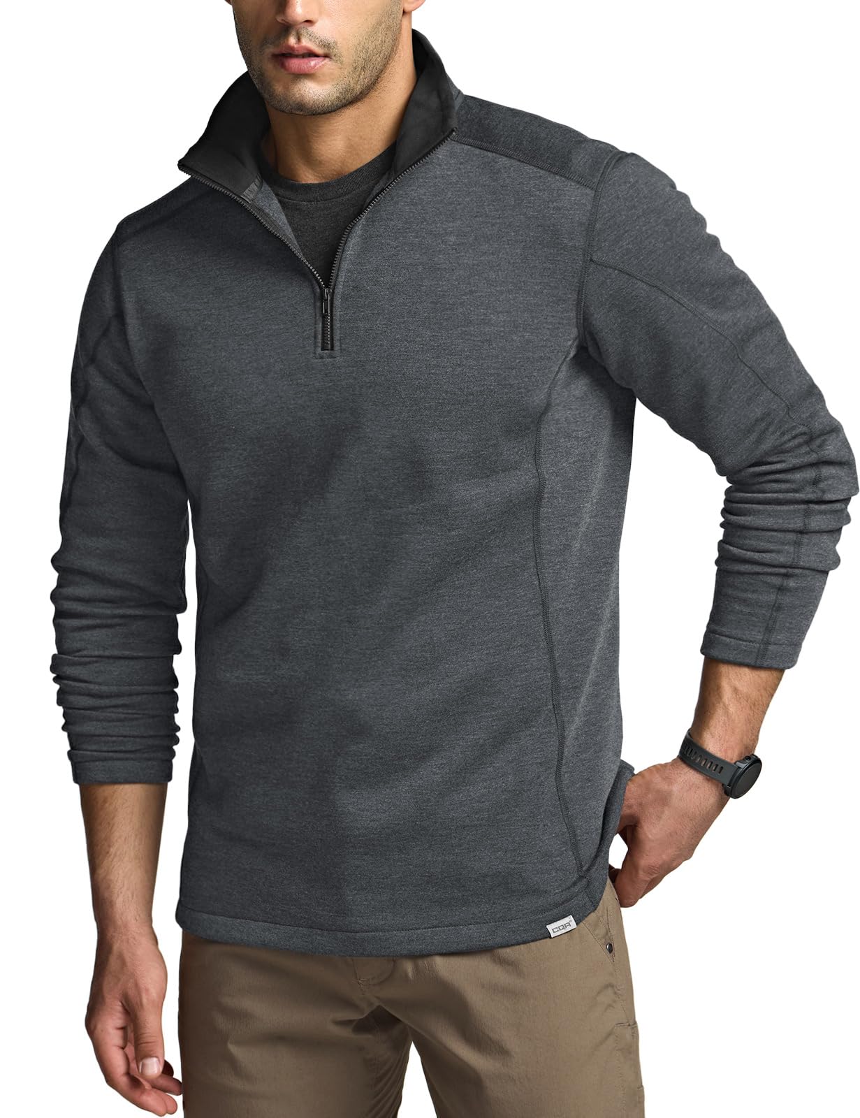 CQR Men's Thermal Fleece Quarter Zip Sweater, Outdoor Lightweight Long Sleeve Pullover, Casual Mock Neck Polo Sweaters