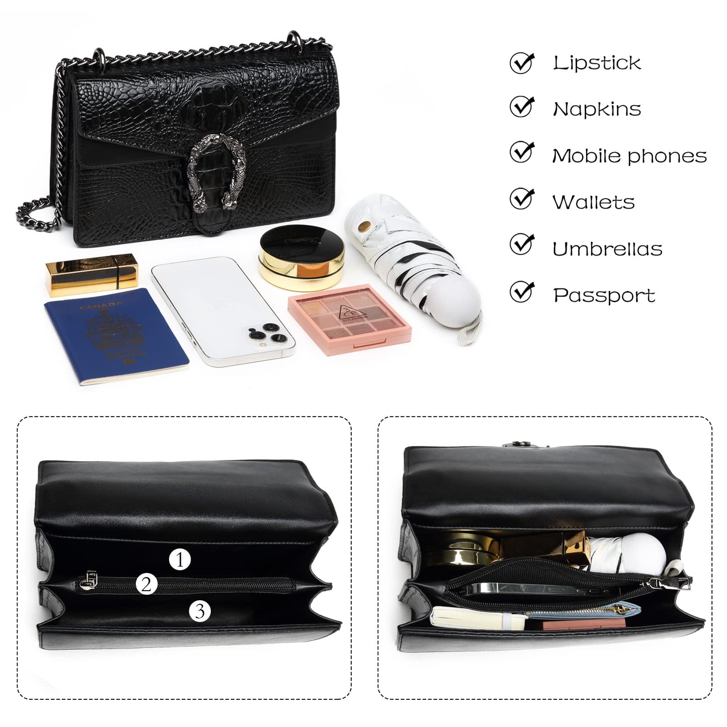 MYHOZEE Crossbody Bags for Women - Snake Printed Clutch Purses Leather Chain Shoulder Bags Evening Handbags