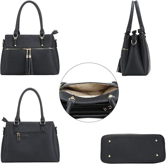 KKXIU Women Satchel Bags Handle Shoulder Handbags and Purses Pockets Zipper Leather Crossbody Bags