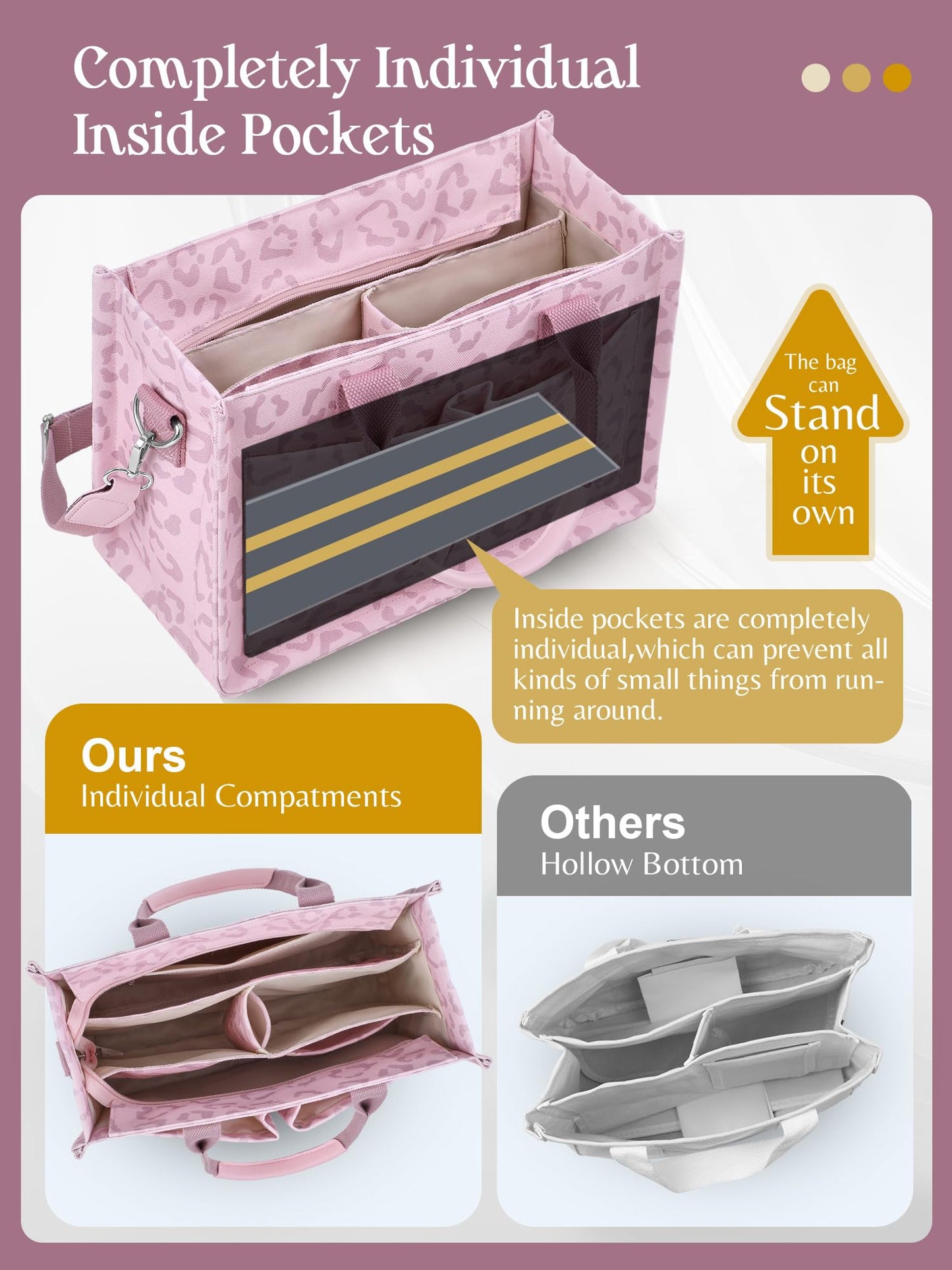 FIORETTO Canvas Tote Bag for Women with Zipper Closure & Individual Compartments for Work College for Teacher & Nurse