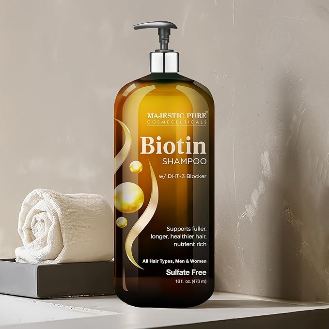 Majestic Pure Biotin Shampoo - Volumizing Shampoo for Hair Loss - with DHT-3 Blocker - Hydrating & Nourishing - Sulfate Free, for Men & Women