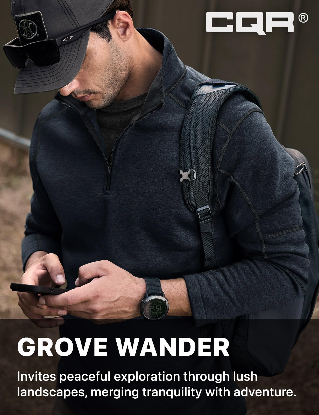 CQR Men's Thermal Fleece Quarter Zip Sweater, Outdoor Lightweight Long Sleeve Pullover, Casual Mock Neck Polo Sweaters