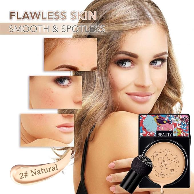 NUIBO Air Cushion CC Cream Mushroom Head, Moisturizing Concealer Makeup Base, Primer Liquid Foundation Long Lasting with Mushroom Makeup Sponges