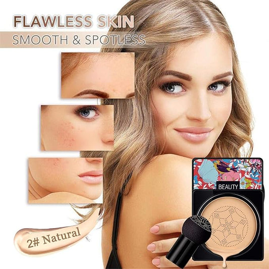 NUIBO Air Cushion CC Cream Mushroom Head, Moisturizing Concealer Makeup Base, Primer Liquid Foundation Long Lasting with Mushroom Makeup Sponges