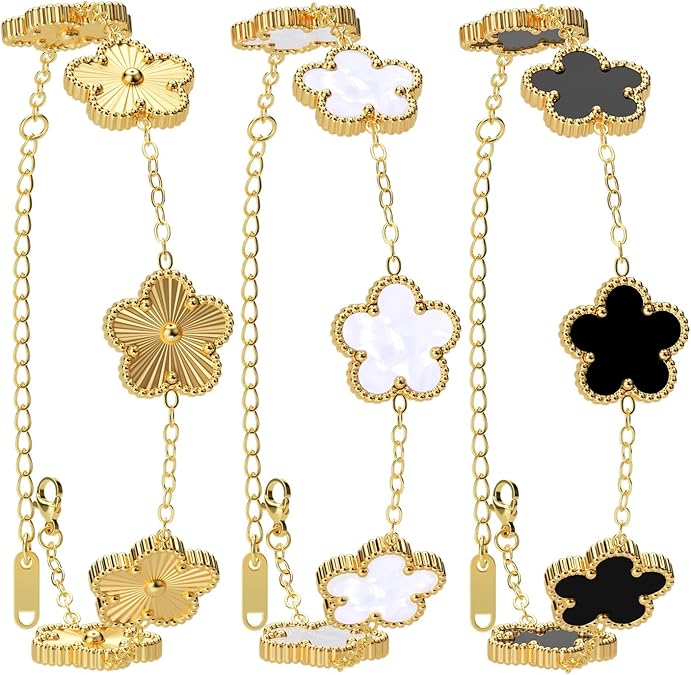 AICase 18K Gold Plated Clover Bracelet Dupes Gold/White/Black Bracelet Set