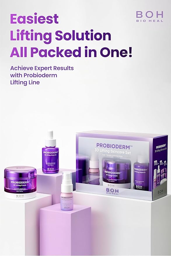 BIOHEAL BOH Probioderm 3D Lifting Skincare Set | Anti-Aging Face Moisturizer Night Cream, Ampoule & Facial Serum Spray | Korean Skin