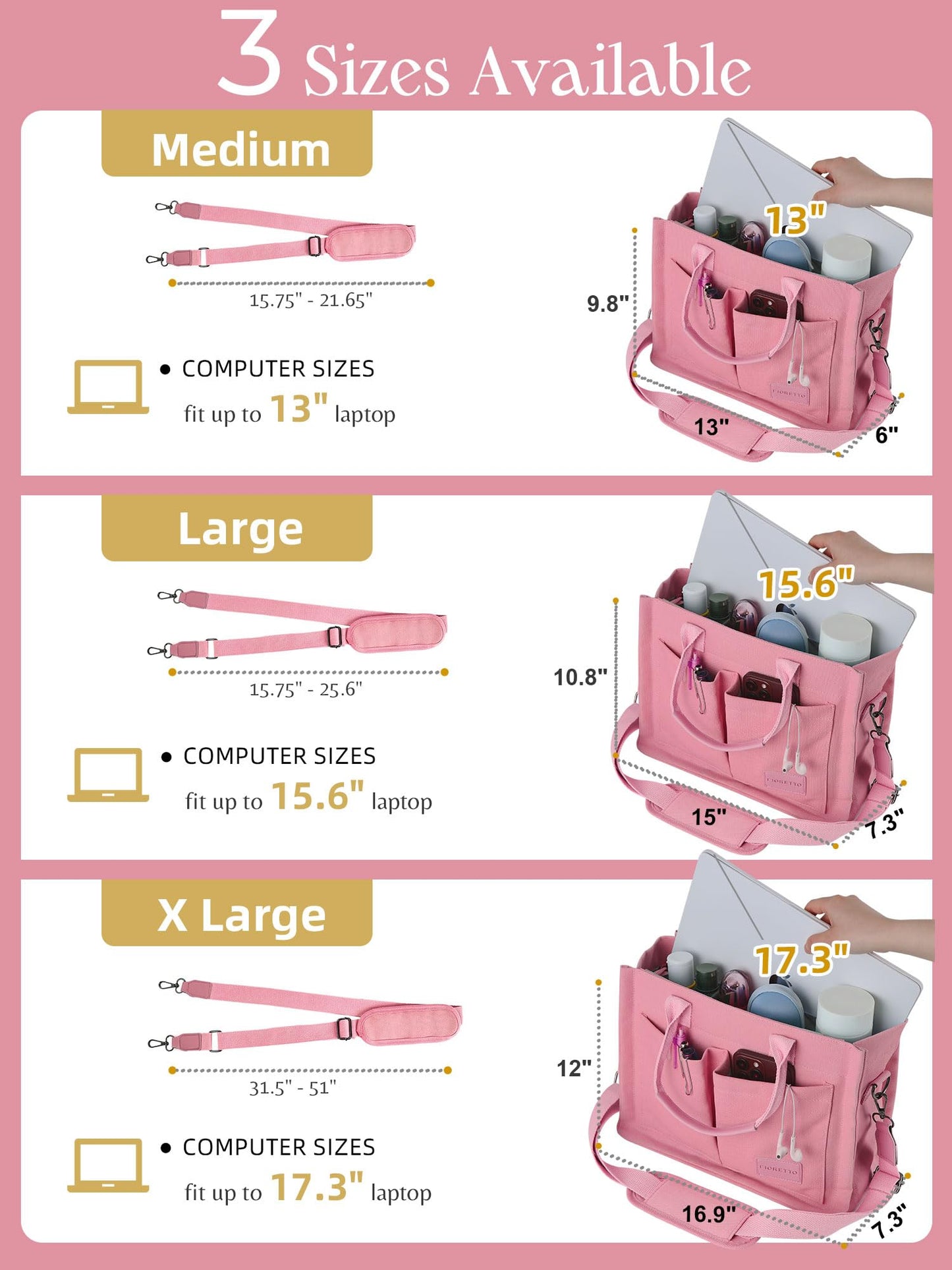 FIORETTO Canvas Tote Bag for Women with Zipper Closure & Individual Compartments for Work College for Teacher & Nurse