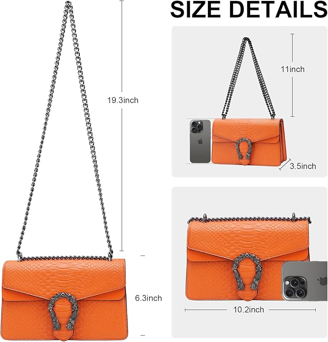 Aiqudou Crossbody Bag and Satchel Purse for Women - Fashion Snake Print Chain Purse Luxury PU Leather HandBag