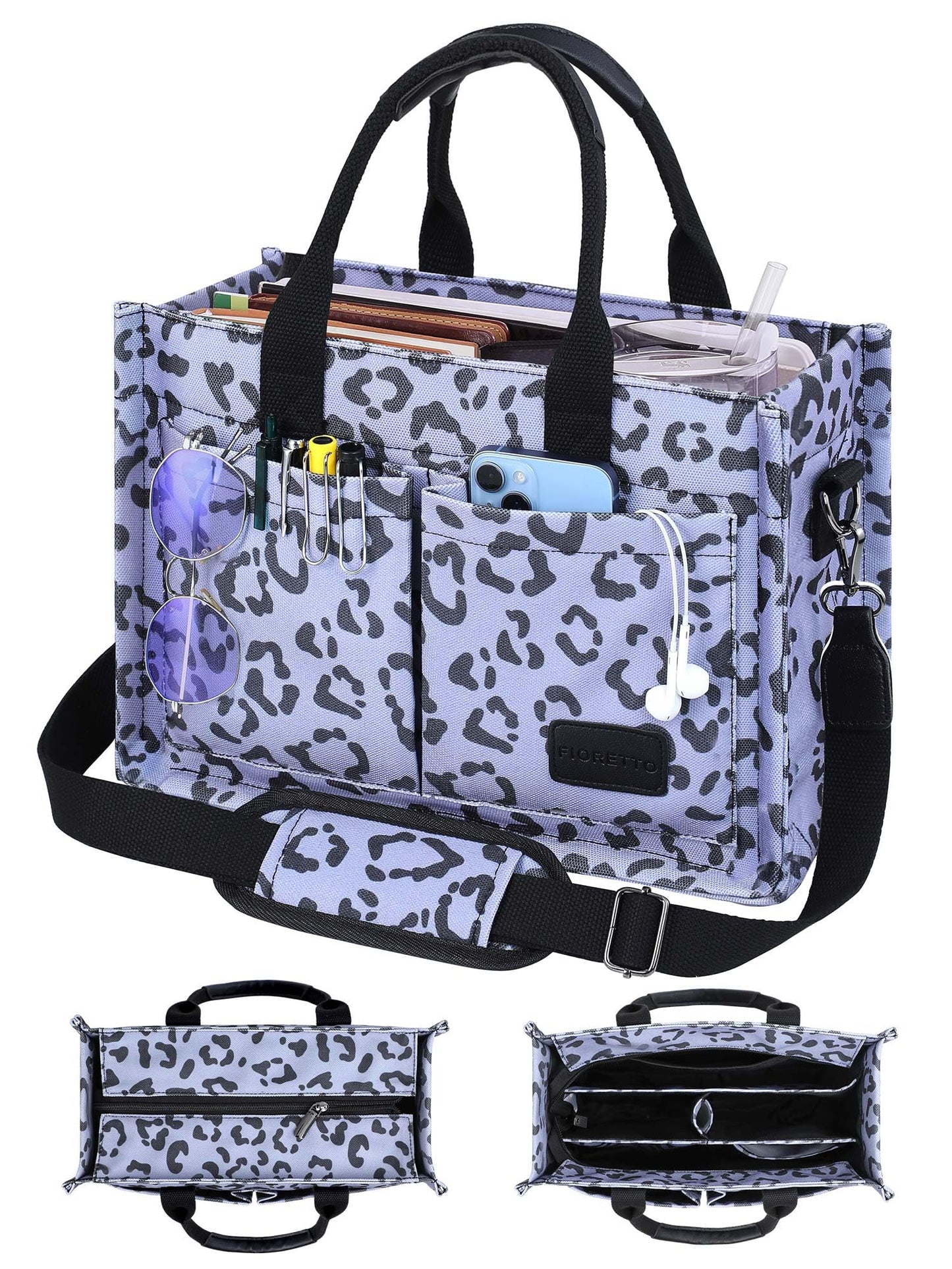 FIORETTO Canvas Tote Bag for Women with Zipper Closure & Individual Compartments for Work College for Teacher & Nurse