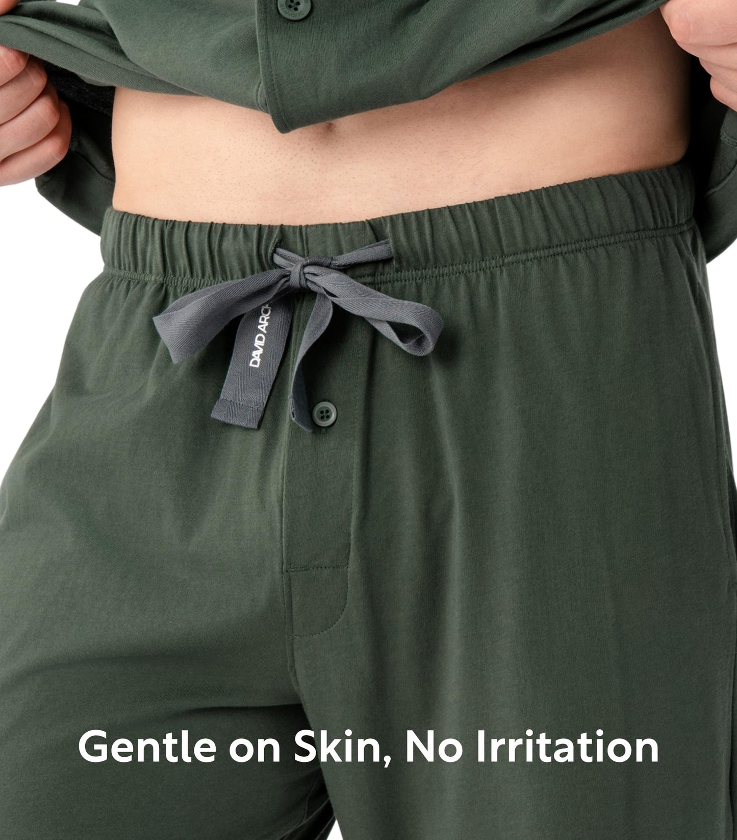 DAVID ARCHY Mens Pajamas Set Soft Cotton Notched Collar Pajamas for Men Long Sleeve Mens Sleepwear with Pockets & Front Fly