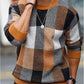 OYOANGLE Men's Color Block Plaid Print Long Sleeve Crew Neck Sweater Pullover Tops
