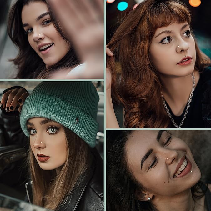 LOLIAS 14K Gold Plated Threadless Nose Studs CZ Nose Rings for Women