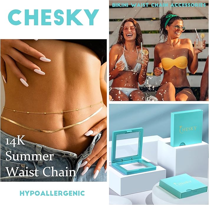 CHESKY 14K Gold Plated Silver Plated Waist Chain for Women, Layered Belly Belt