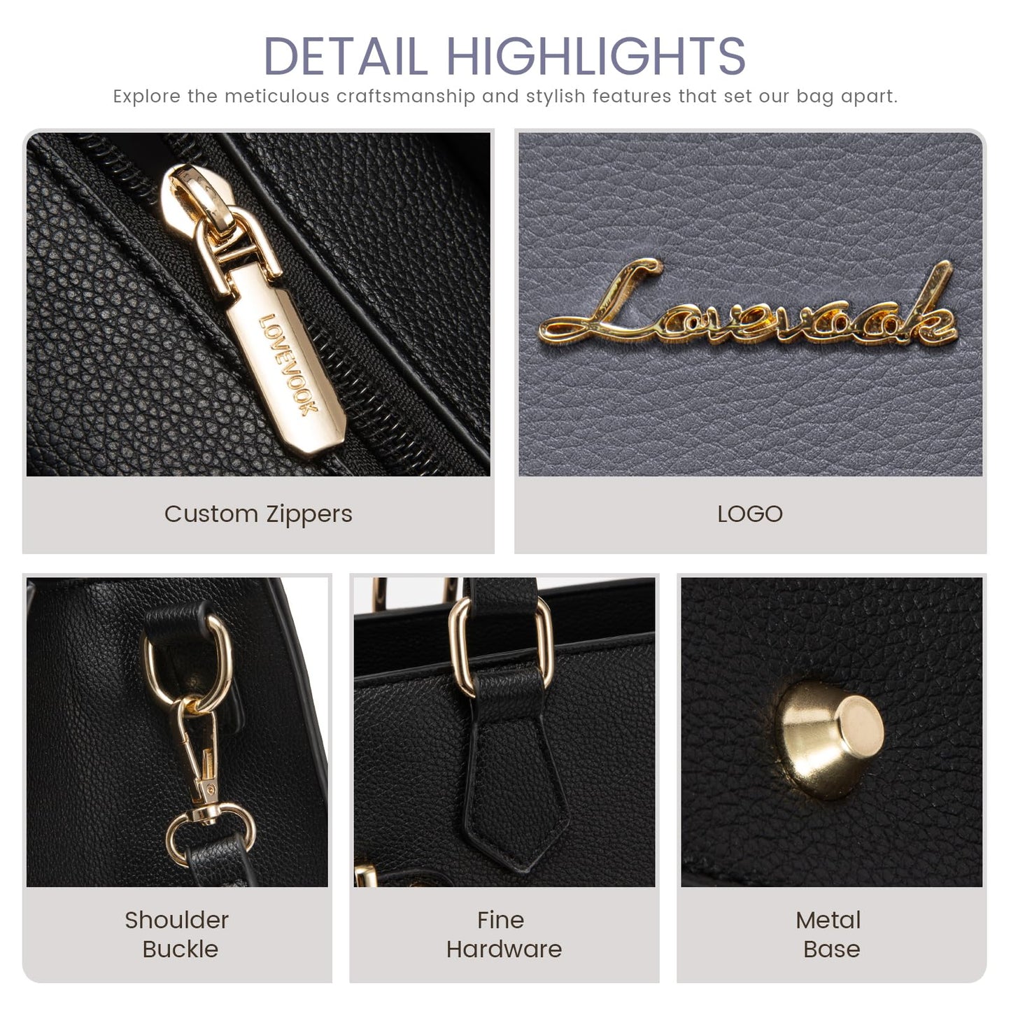 LOVEVOOK Purses and Handbags for Women, Tote Shoulder Bag Satchel Black Purse and PU Leather Top Handle for ladies