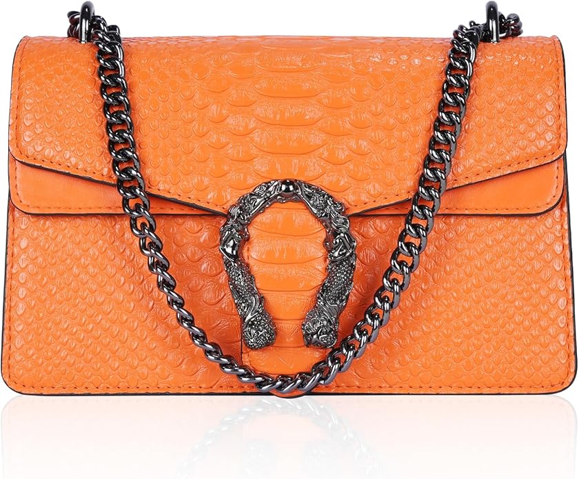 Aiqudou Crossbody Bag and Satchel Purse for Women - Fashion Snake Print Chain Purse Luxury PU Leather HandBag