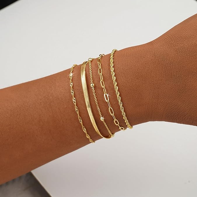 BERISO Gold Bracelets for Women, Elegant Adjustable 14K Gold Plated Bracelet for Women