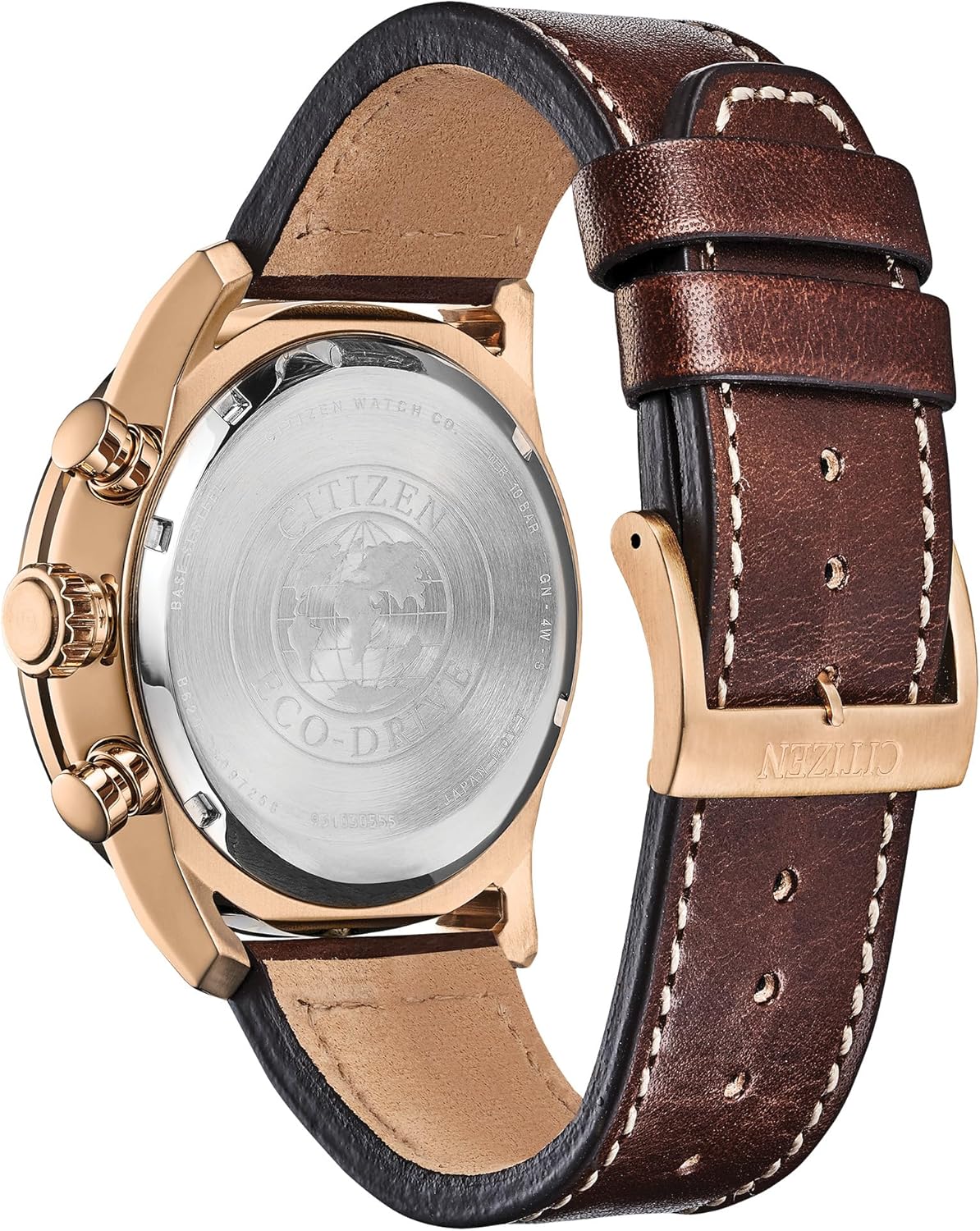 Citizen Men's Eco-Drive Chronograph Sport Casual Avion Watch, Rose Gold Stainless Steel with Brown Leather Strap, Blue Dial (Model: CA4213-18L)