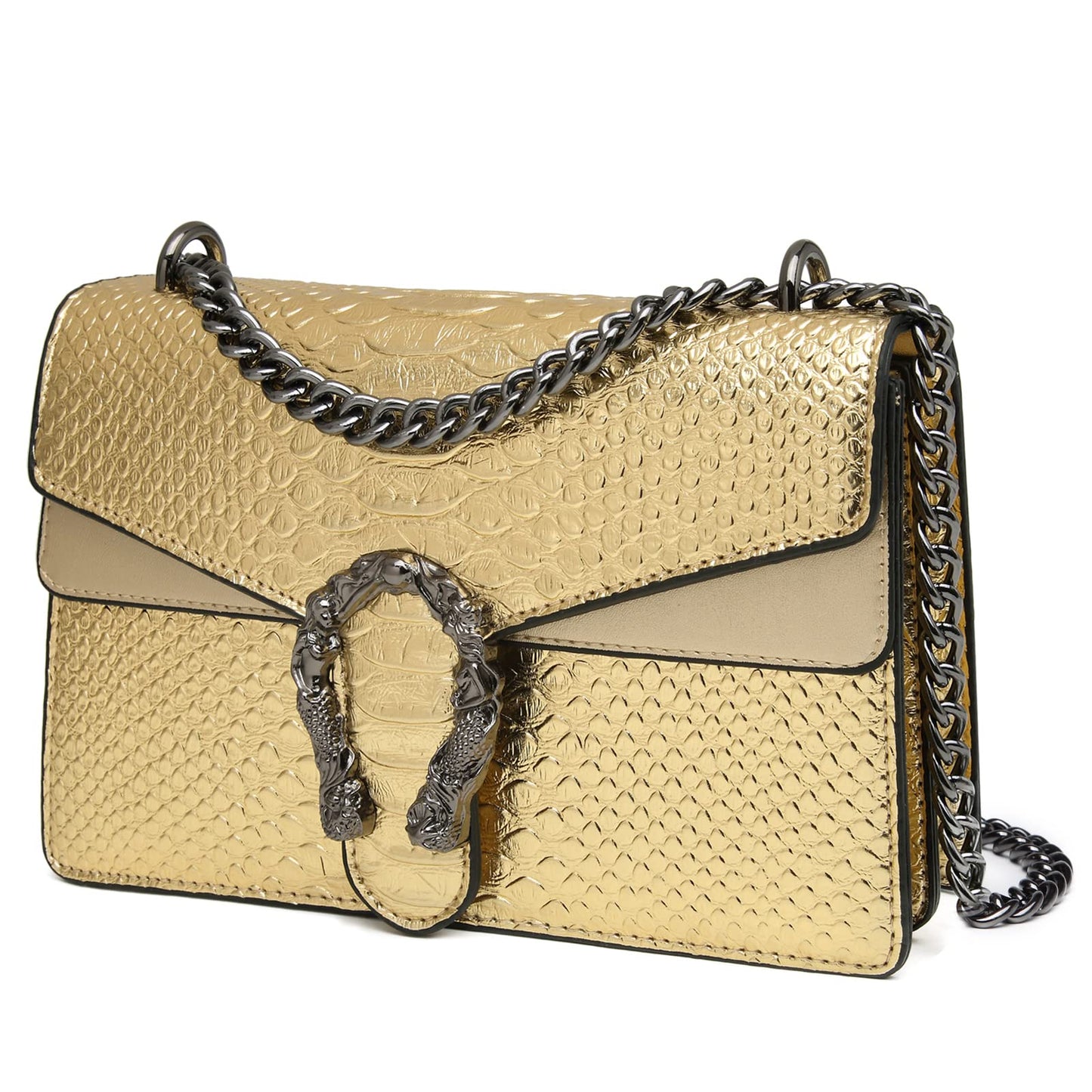 MYHOZEE Crossbody Bags for Women - Snake Printed Clutch Purses Leather Chain Shoulder Bags Evening Handbags
