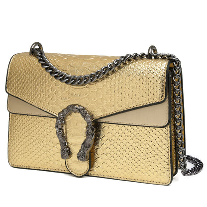 MYHOZEE Crossbody Bags for Women - Snake Printed Clutch Purses Leather Chain Shoulder Bags Evening Handbags