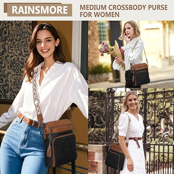 RAINSMORE Crossbody Bags for Women Leather Crossbody Purse Designer Womens Shoulder Handbags Trendy Cross Body Purse