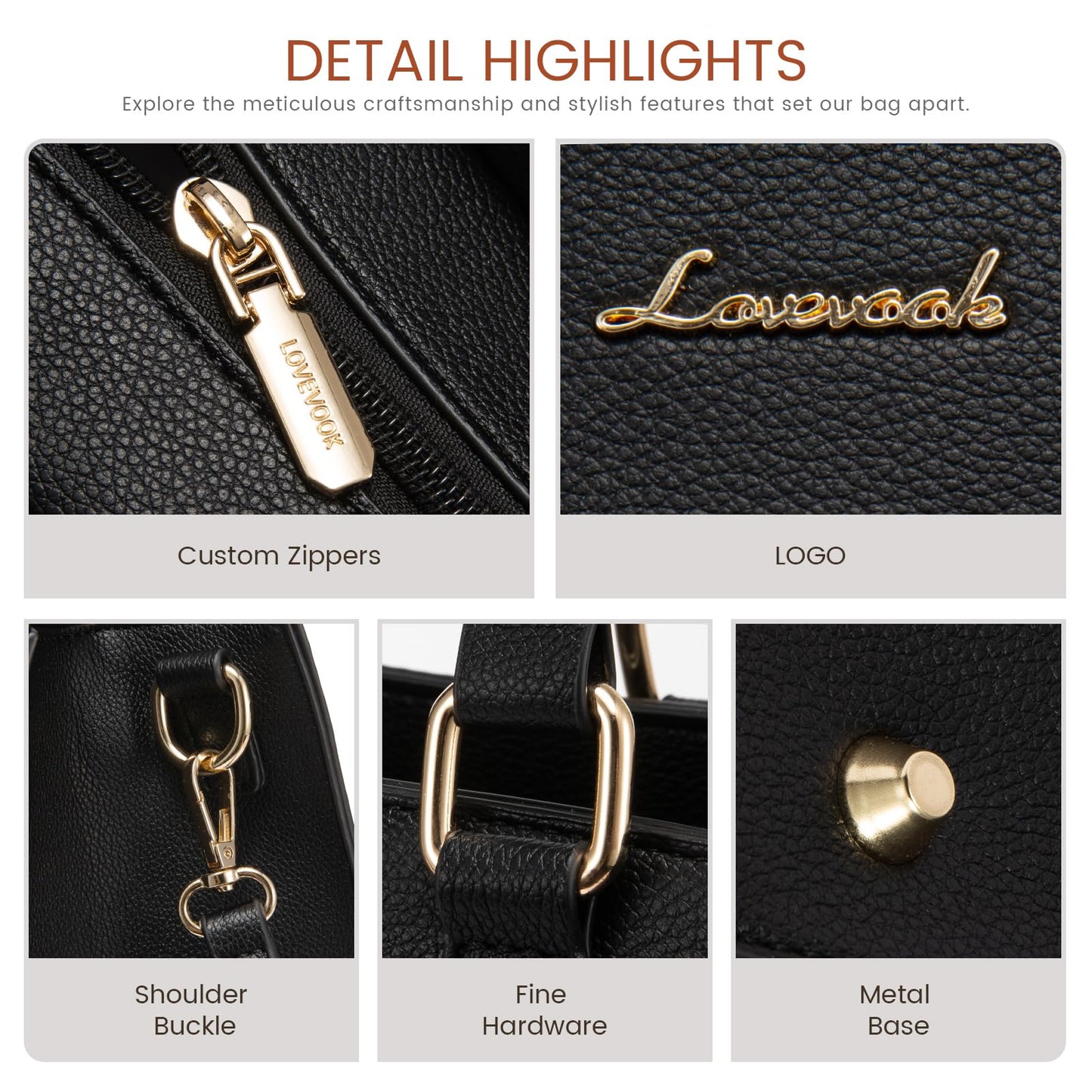 LOVEVOOK Purses and Handbags for Women, Tote Shoulder Bag Satchel Black Purse and PU Leather Top Handle for ladies