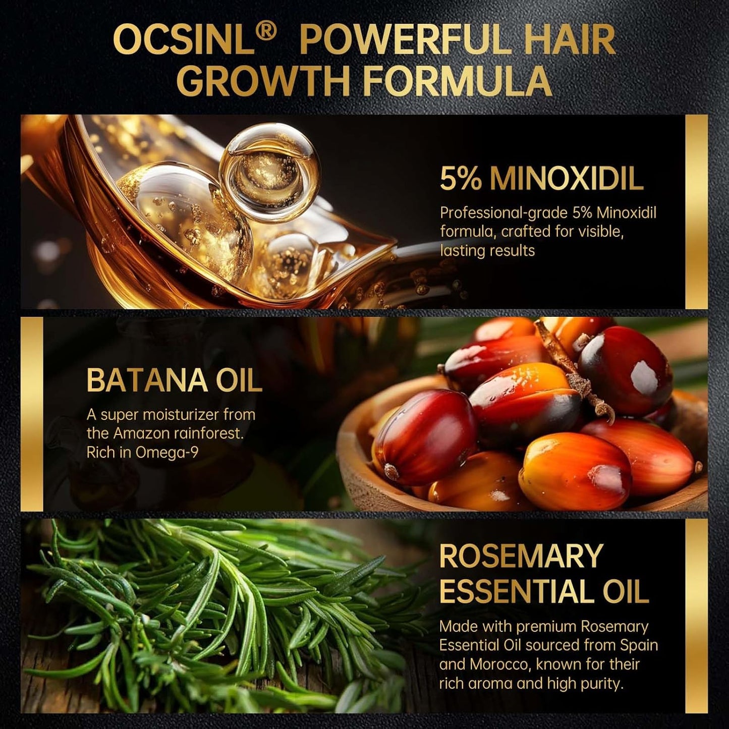Minoxidil for Men & Women, With Biotin, Batana Oil, Rosemary Essential Oil, Effective Hair Loss Solution,