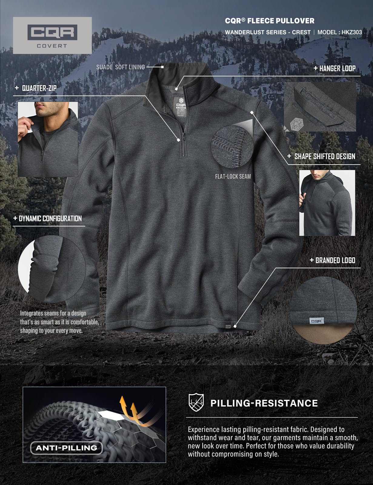 CQR Men's Thermal Fleece Quarter Zip Sweater, Outdoor Lightweight Long Sleeve Pullover, Casual Mock Neck Polo Sweaters