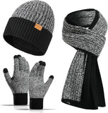 Men's Winter Hat Scarf Gloves Set, 3 PCS Warm Beanie Long Scarf Fleece Lined Touchscreen Gloves for Cold Weather