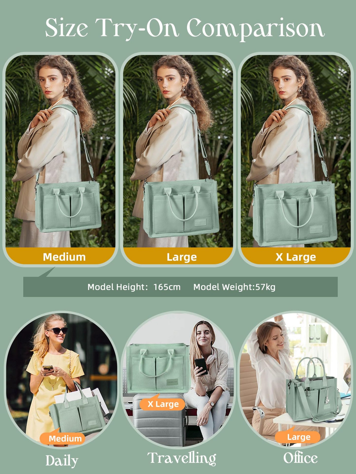 FIORETTO Canvas Tote Bag for Women with Zipper Closure & Individual Compartments for Work College for Teacher & Nurse