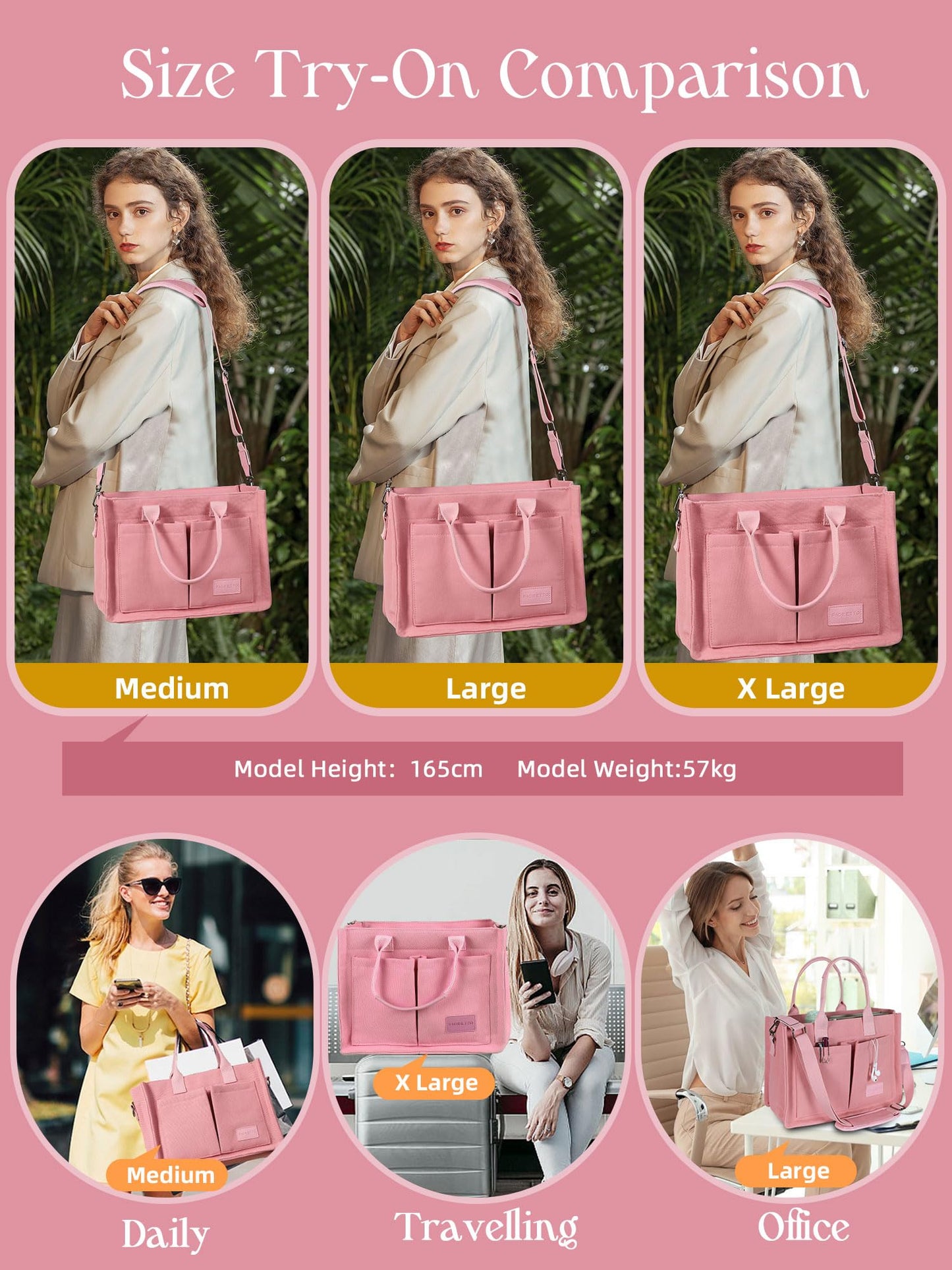 FIORETTO Canvas Tote Bag for Women with Zipper Closure & Individual Compartments for Work College for Teacher & Nurse