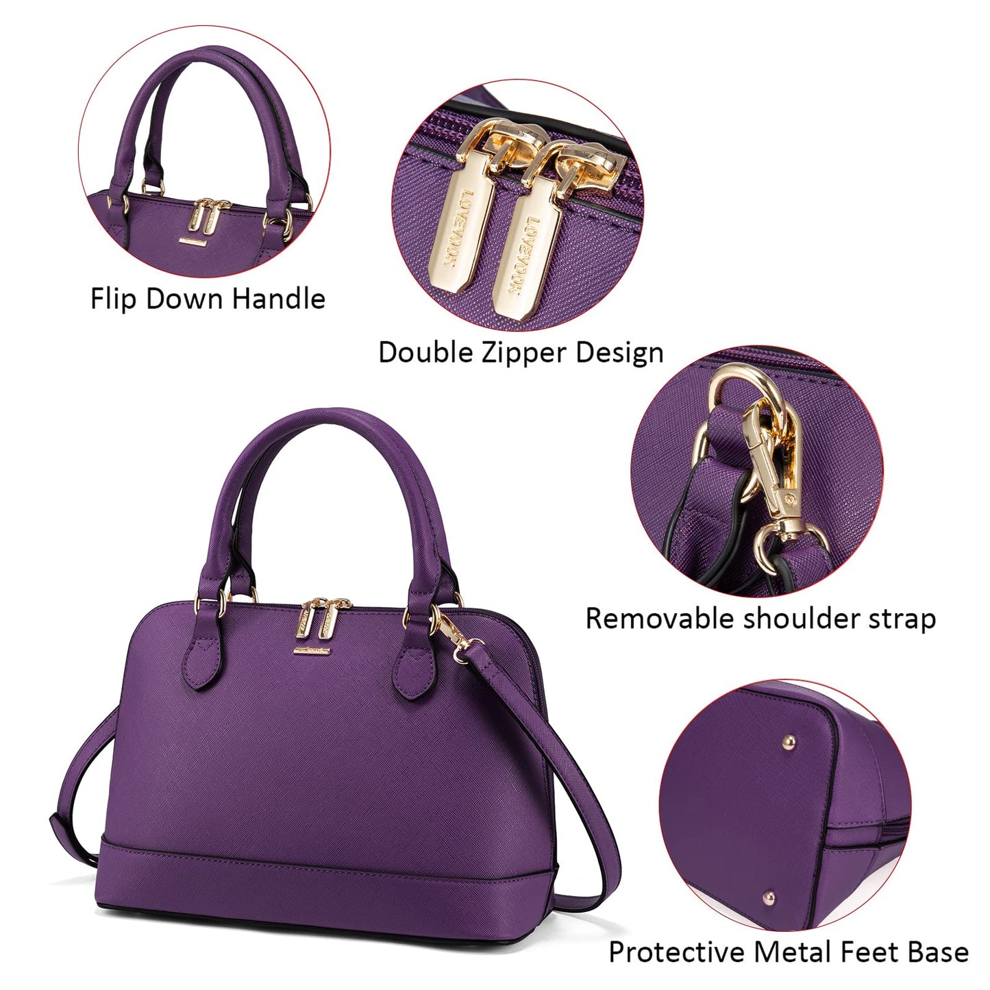 LOVEVOOK Purse for Women Small Crossbody Bags Classic Double Zip Top Handle Dome Satchel Bag