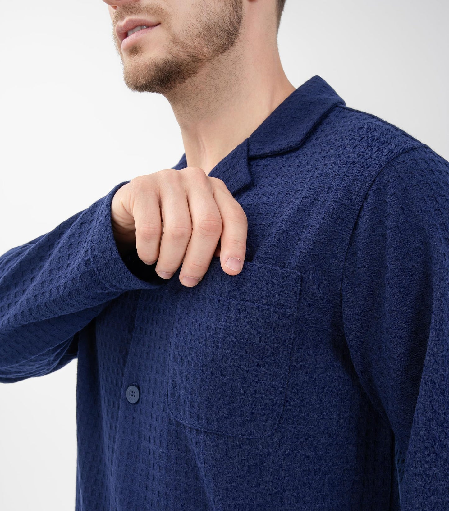 DAVID ARCHY Mens Pajamas Set Soft Cotton Notched Collar Pajamas for Men Long Sleeve Mens Sleepwear with Pockets & Front Fly